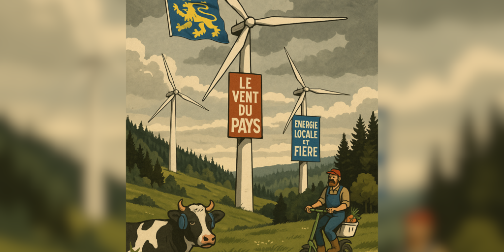 Les éoliennes, « Moi j’vous l’dis, ces grands machins blancs, c’est comme les drapeaux rouges d’antan. Ça souffle toujours à gauche. »