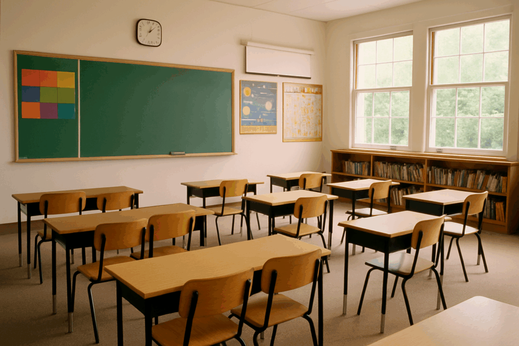 Une salle de classe : désespérément vide pour les parents ; enfin vide pour les équipes pédagogiques
