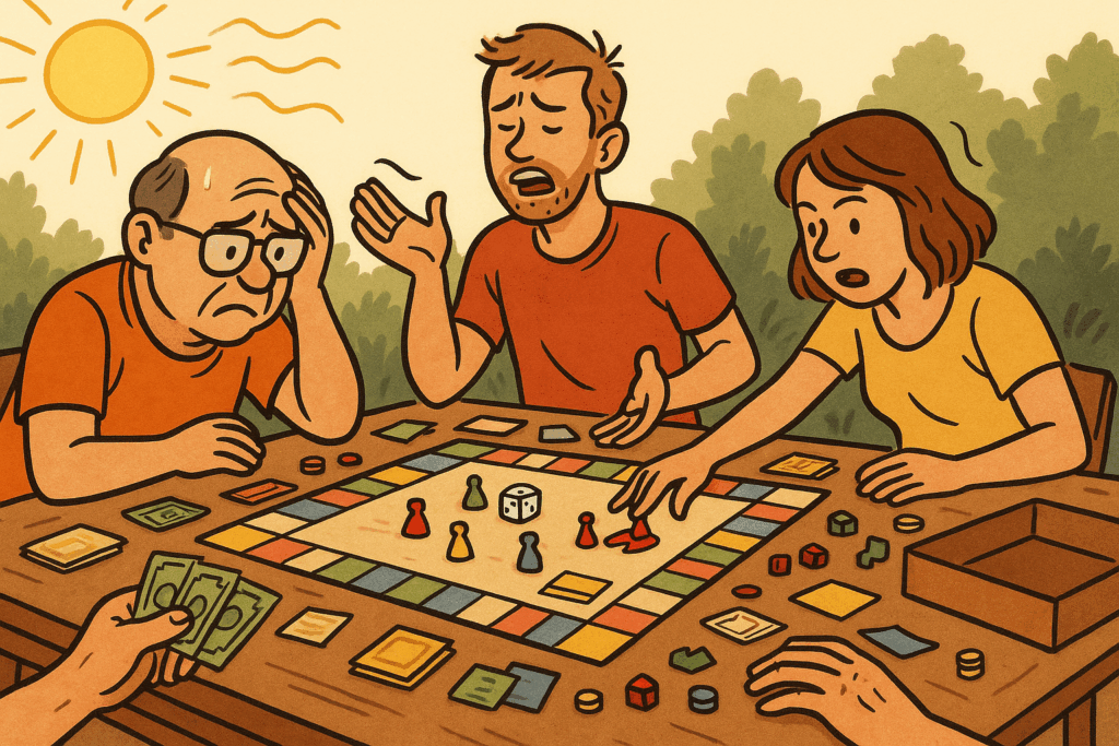 Jeux de société, canicule, été haut-doubs… Qui a déjà fini une partie de Monopoly par 30 °C ? Spoiler : personne. Témoignez, ou buvez frais.