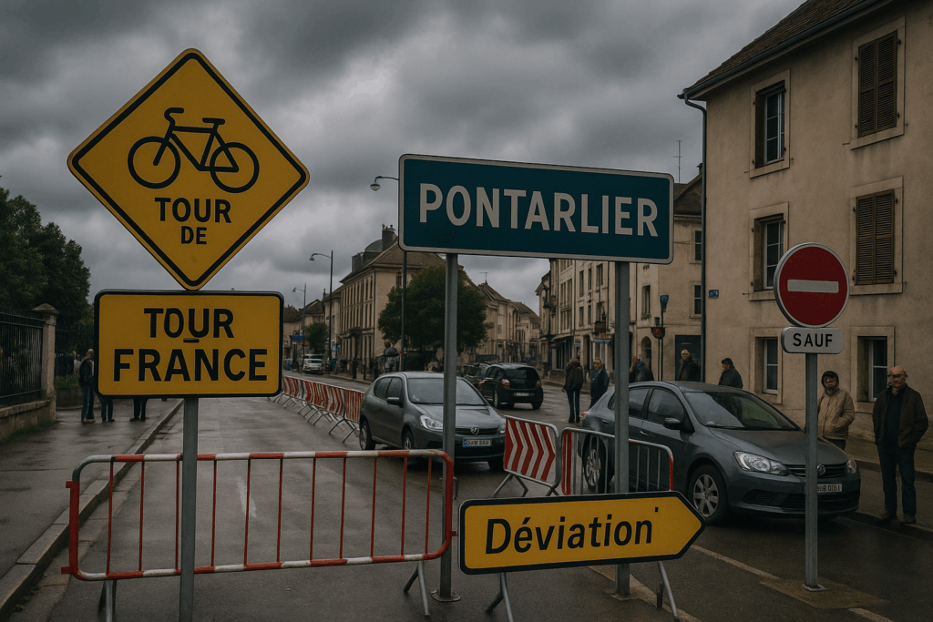 Tour de France à Pontarlier, circulation bloquée, stationnement introuvable, pluie prévue et colère locale : le cocktail gagnant d’une grande fête populaire.