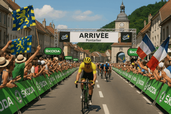 Illustration de l’article « 🚴‍♂️Le Tour de France boucle à Pontarlier : 26 juillet, jour de gloire, cris, sueur et papier Cochonou dans la capitale du Haut-Doubs » publiée sur L’Ouest Républicain.