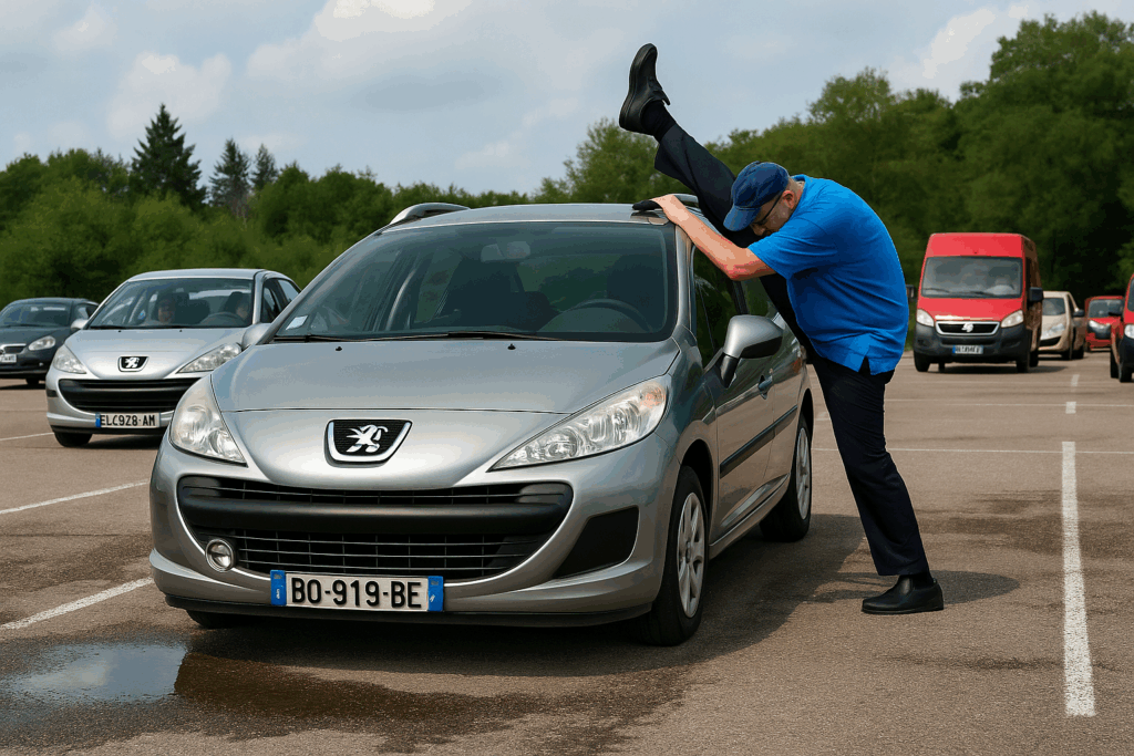 Souplesse vosgienne : quand une voiture refuse d’ouvrir, un Vosgien monte dessus. Acrobaties, jurons et casquette bleue au menu d’un samedi mouvementé.