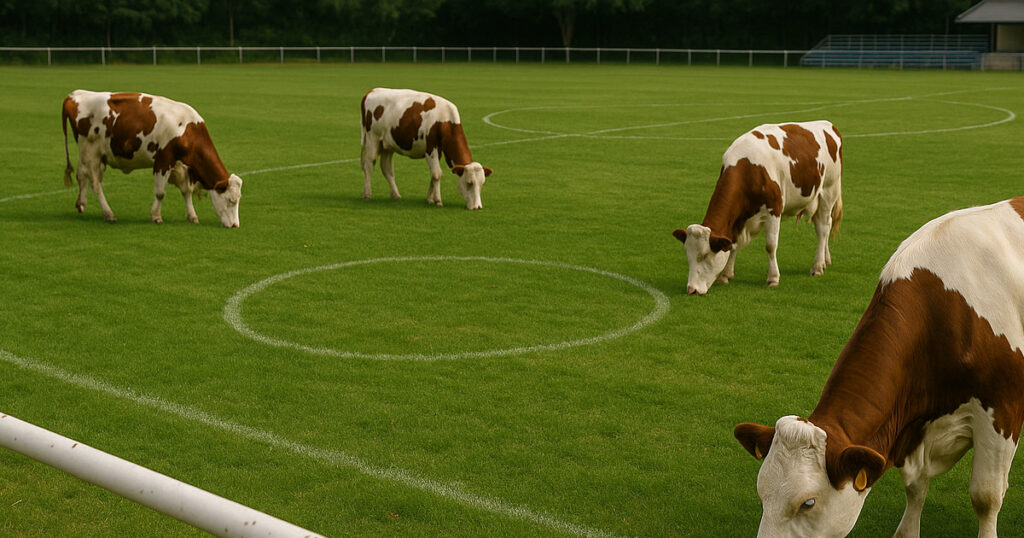 La Ligue 1 reprend, mais pas de foot professionnel dans le Haut-Doubs : ici, les vaches continuent de squatter les stades municipaux.