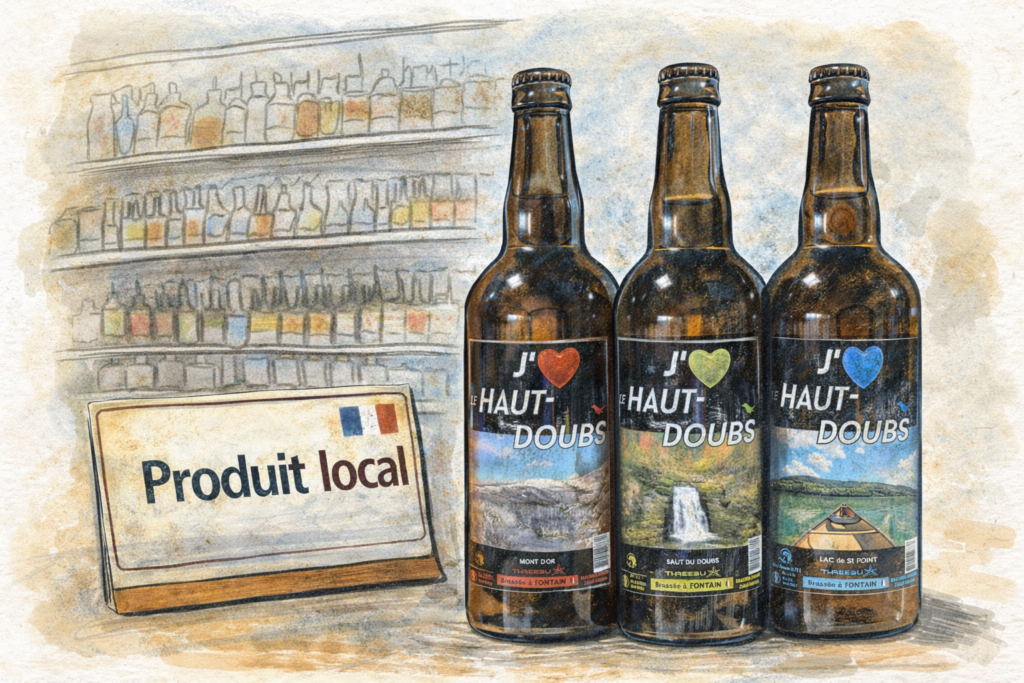 Bière du Haut-Doubs en rayon à l’Intermarché Pontarlier : quand le produit local devient un symbole assumé de fierté locale.
