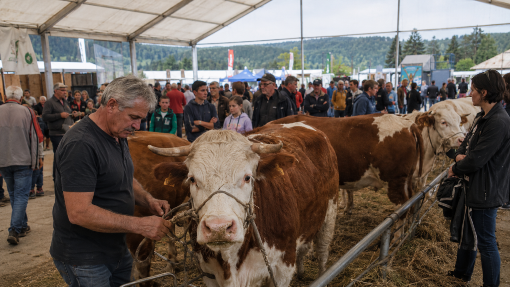 Haute Foire : grand rendez-vous pontissalien où commerce, démonstration et sociologie locale se donnent rendez-vous sous un même toit.
