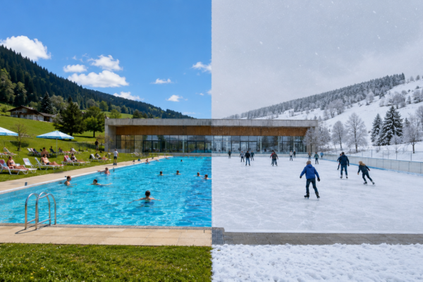 Piscine-patinoire du futur : dans le Haut-Doubs, un inventeur imagine un bassin réversible pour nager l’été et patiner l’hiver.