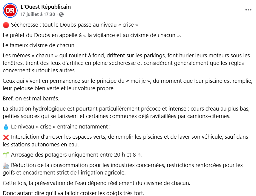 Incendies en France : les autorités misent sur la responsabilité collective. Le fameux civisme de chacun. Autant dire qu’on est mal barrés.