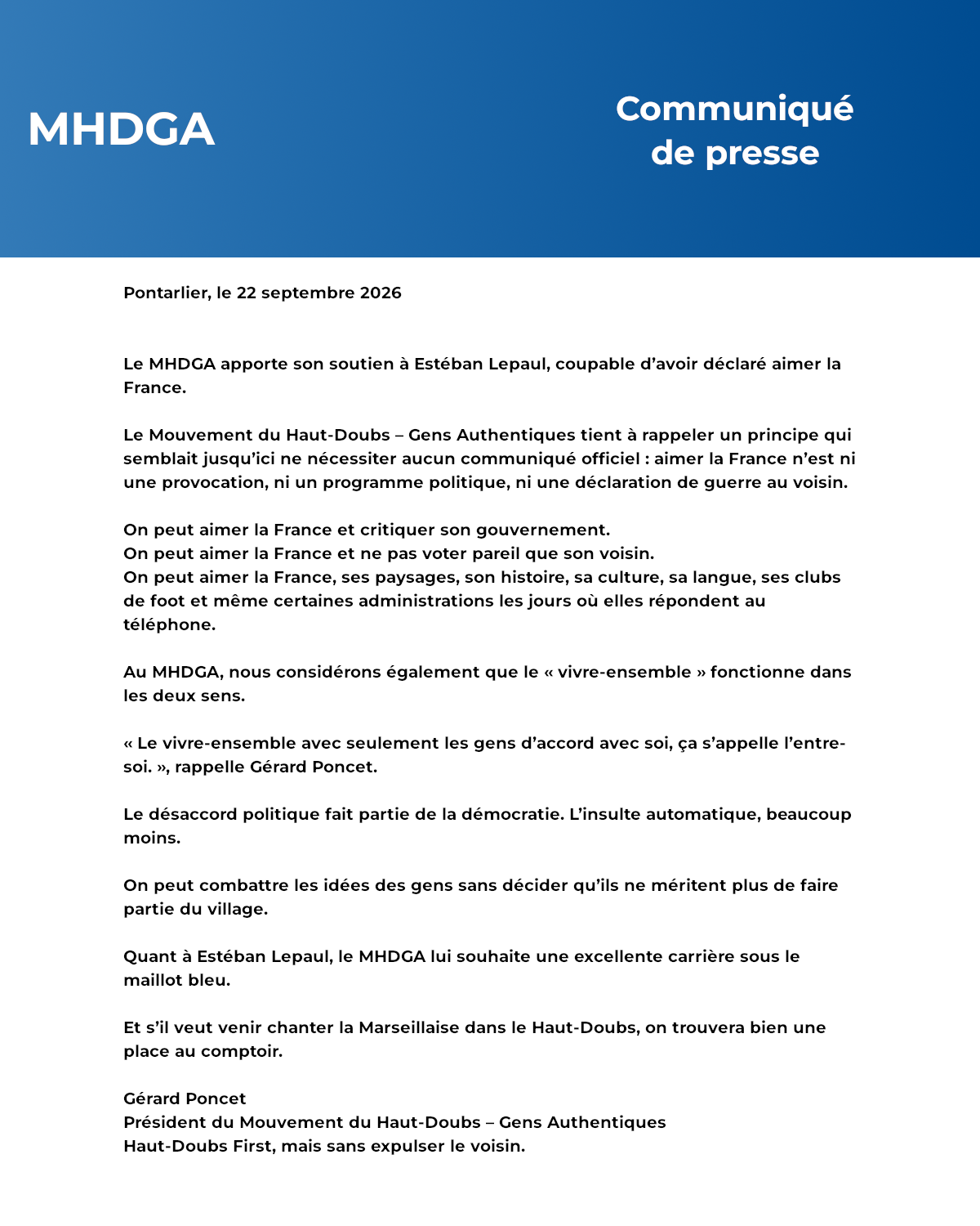 Estéban Lepaul dit aimer la France et reçoit des insultes en ligne. Pour le MHDGA, le vivre-ensemble fonctionne aussi avec ceux qui pensent autrement.