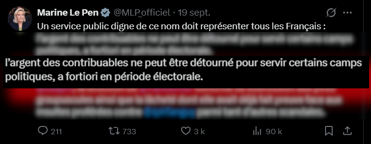 Marine Le Pen affirme que l’argent public ne doit pas servir un camp politique. Deux mois plus tôt, elle était condamnée pour détournement de fonds publics