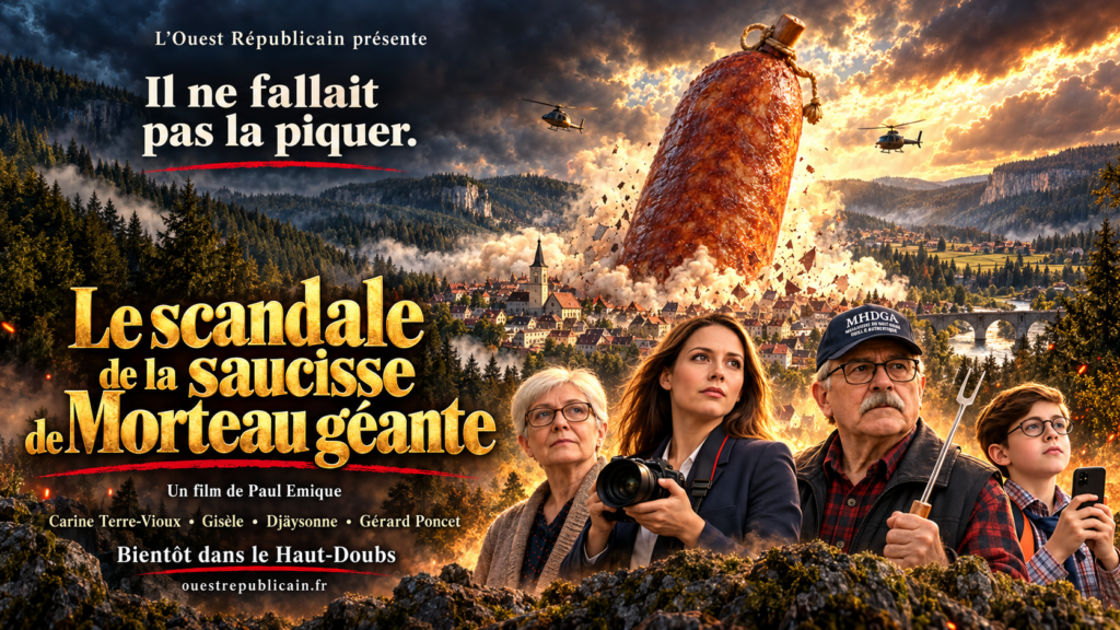 Une saucisse de Morteau géante menace le Haut-Doubs. Découvrez l’affiche, le synopsis et le casting du film imaginaire de L’Ouest Républicain.