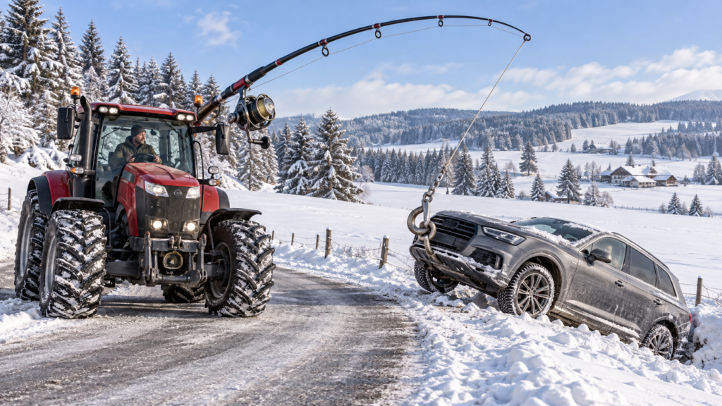 Les pneus 4 saisons séduisent les Français. Dans le Haut-Doubs, les touristes trop confiants pourraient découvrir la cinquième : le tracteur.